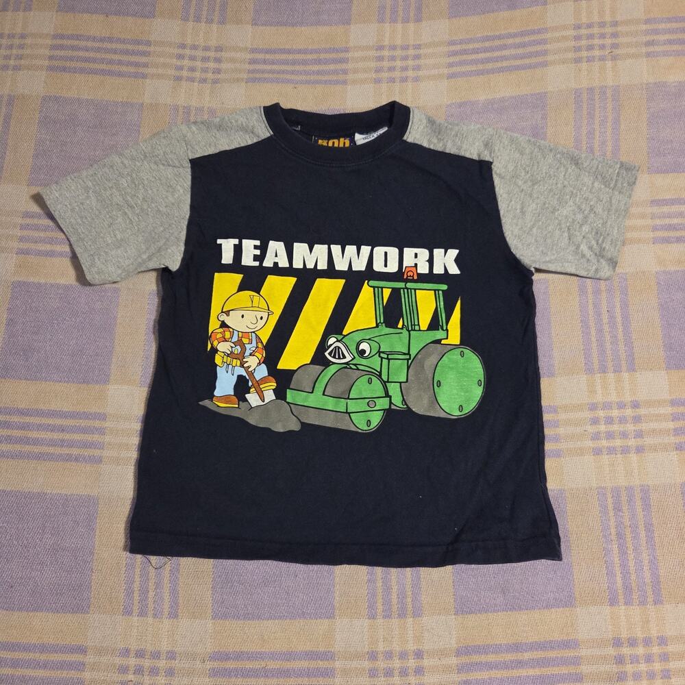 Vintage Bob The Builder Teamwork Trucks 2003 Y2K Construction Shirt Size 5T Rare
